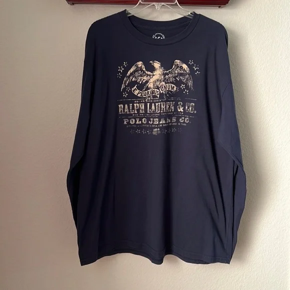 Polo Jeans Company Ralph Lauren Mens Long Sleeve T Shirt Eagle Navy Blue  Size XL